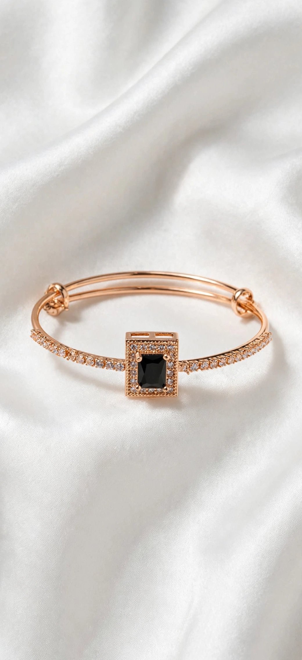 Rose Gold Finish Black Stone AD Bracelet for Women