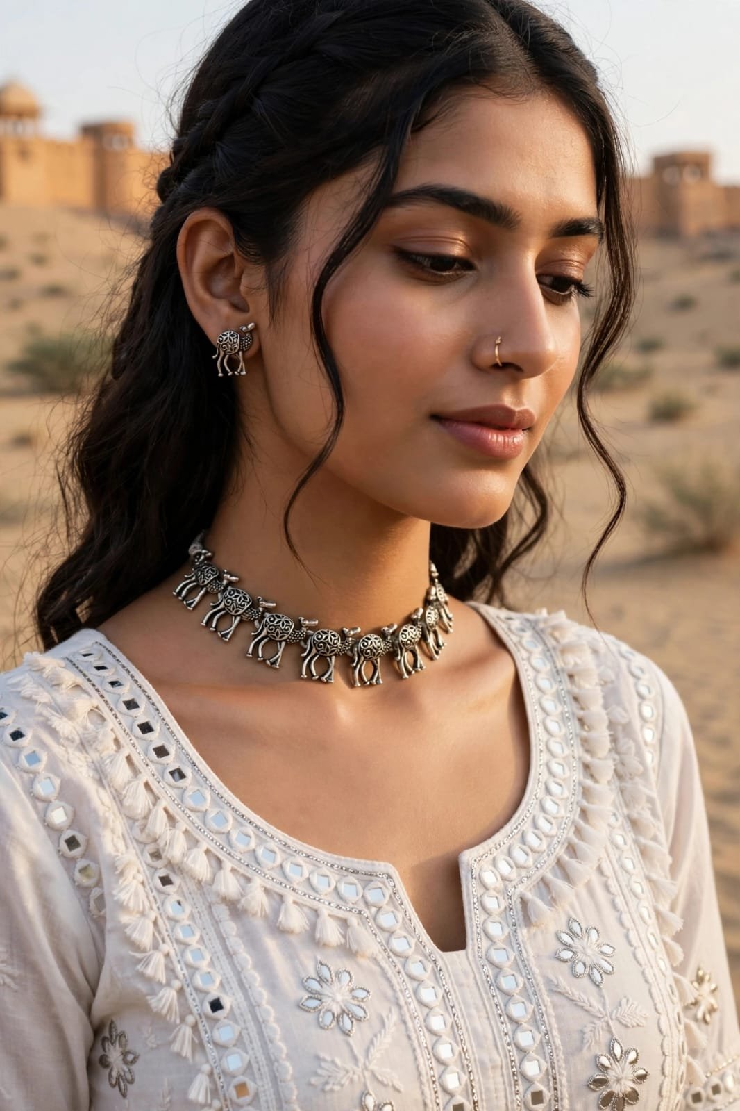 Oxidised Silver Camel Necklace Set with Matching Earrings